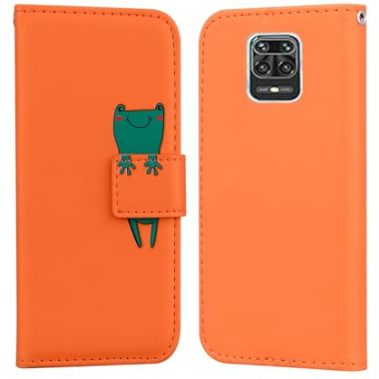 Nokverzy Housse Telephone Portable pour Redmi Note 9 Pro/Note 9 Pro Max Protection Porte Carte Aimantée Portefeuille Pochette pour Redmi Note 9 Pro/Note 9 Pro Max Clapet Cordon Grenouille Orange