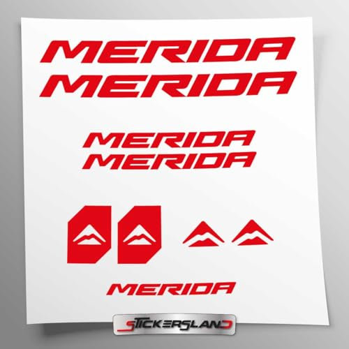 Stickersland® Aufkleber-Set kompatibel mit Rahmen Merida New MTB Mountainbike und Helm | Aufkleber-Aufkleber für Fahrrad Schriftzug Logos | Stickersland® (rot glänzend)