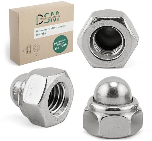 DSM I M6 I dadi autobloccanti secondo DIN 986, in acciaio inox A2/V2A, dadi esagonali con morsetto in poliammide, dadi di bloccaggio in acciaio inox, 10 pezzi