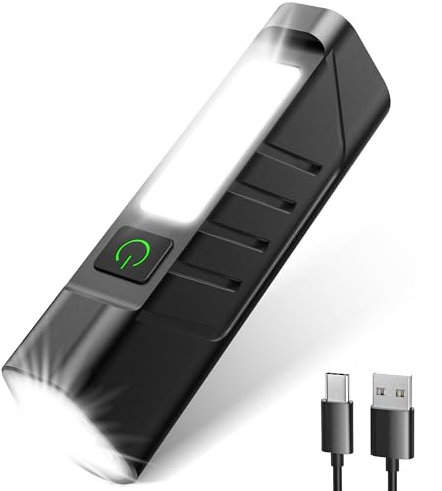 OUDEW Rechargeable EDC Flashlight with Red Beam and White LED Combo, 900 Lumens Portable Pocket Lights, USB-C Charging, IPX4, Triple Sources for Outdoors Emergency Working (Black)