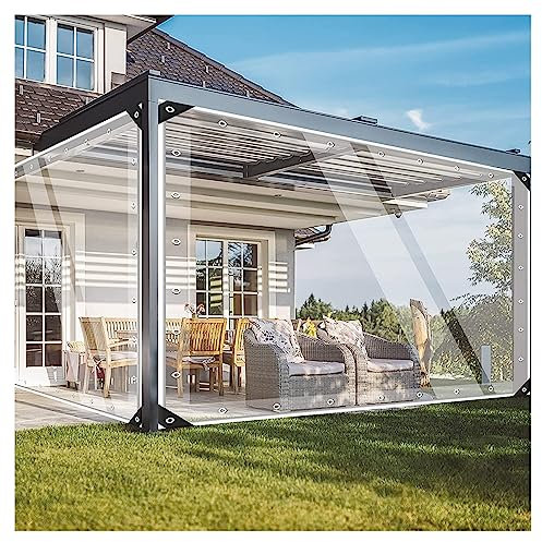 Lona transparente resistente de 4 x 4 m, lona de PVC transparente con ojales y cuerda para jardines, invernaderos, cenadores, toldos, cubierta de plástico impermeable y duradera