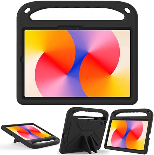QJONSIU Funda Compatible con Huawei MatePad SE 11 2024, Niños Funda con Manija, Antiarañazos Protectora PC, Función de Soporte Ultrafina-Negro Rosa