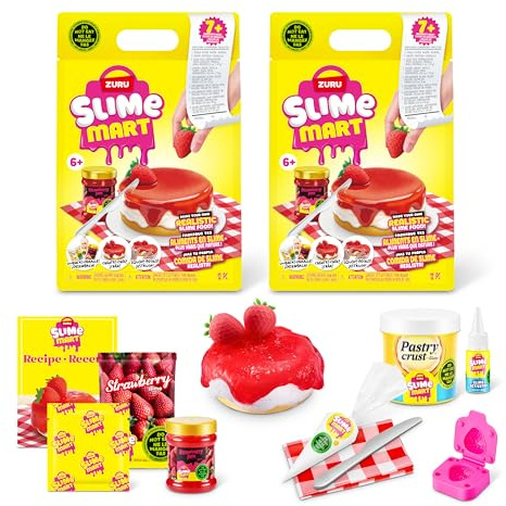 Slime Mart kleine Tüte (ERDBEER-KÄSEKUCHEN) von ZURU (2 Pack), Schleim-Spielzeug, Basteln für Kinder und Kidults, Soft-Schleim-Herstellungsset für Mädchen von 6–10