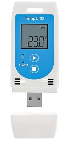 Datenlogger für Temperatur und Luftfeuchtigkeit, Mini USB Temperatur Logger mit -30°C-60°C/0-100% RH, Digital Temperaturs Datenlogger, 32000 Datensätze für Automatisch Generierte PDF-/CSV-Berichte