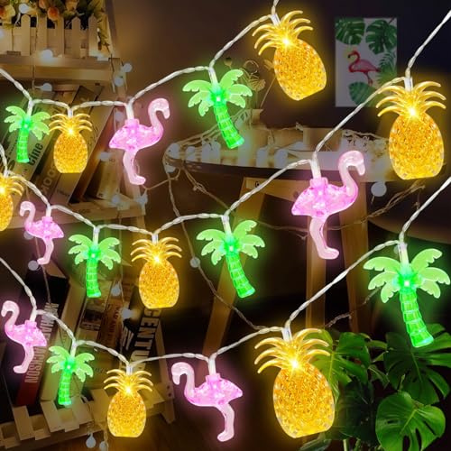 WREWING Tropische LED-Lichterkette, 5 m, 30 LEDs, Flamingo- und Ananas-Form, batteriebetrieben, wasserdichte Lichterkette für Pool-Party, Strandbar und Sommerdekoration