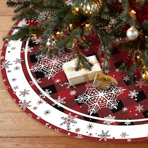 ZoneYan Jupe de Sapin de Noël 120 cm, Couvre Pied Sapin Noël Rond, Tapis Sapins de Noels Rouge, Cache Pied Sapins, Jupe d'arbre Tapis, Couverture pour Fête Arbre de Noëls Décoration