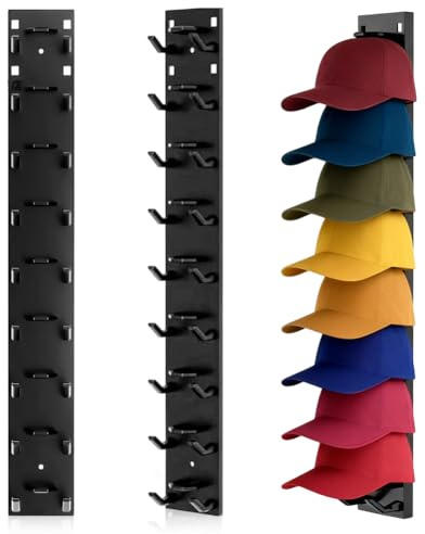 Ruioomeep Kappenhalter Regal Wand 2 Stück Cap Halter Mit Starkem Klebstoff,Wandhalterung für Caps & Hüte Bis Zu 20 Hüte,Praktische Hutablage mit Haken,Schrank & Aufbewahrungs-Organizer (Schwarz)