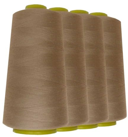 Schneidereibedarf Werner - 4 Rollen/Konen Overlock-Nähgarn/Overlockgarn - Polyester, 40/2 Stärke, 2743 Meter / 3000 Yards, für Näharbeiten, Quilten, Patchwork, Kleidung (beige (689))