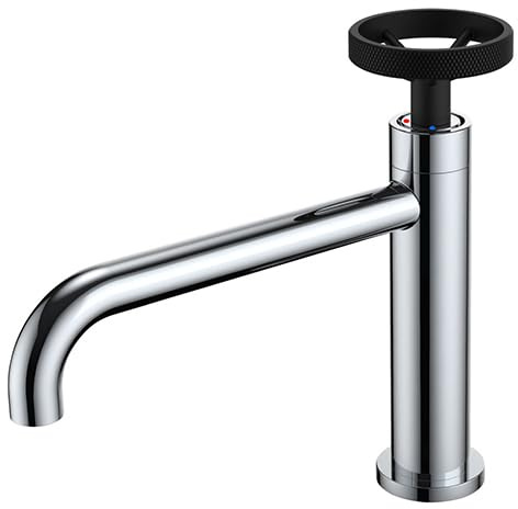 Edouard Rousseau - Mitigeur Lavabo INDUSTRIEL Chromé - Bec Fixe - Aérateur Invisible - Poignée Striée + Poignée Supplémentaire