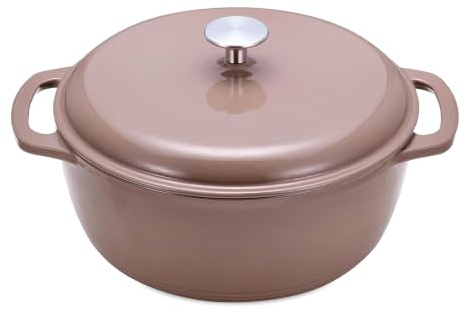 Amazon Basics Cocotte Ronde en Fonte Emaillee avec Couvercle, 6,9 L, Argile