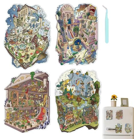 3D Sticker Szene Set Mit 4 Miniaturisierten Cartoon Häusern Als | Aufkleber Raum Zur Entspannung Als Reisebeschäftigung Für Kinder Zu Weihnachten Und Für Die