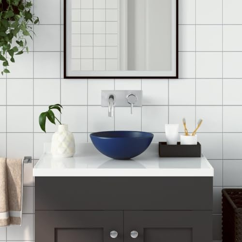 Lavabo rond en céramique, bleu foncé, pour salle de bain, cuisine, WC d'invités, nettoyage et installation faciles
