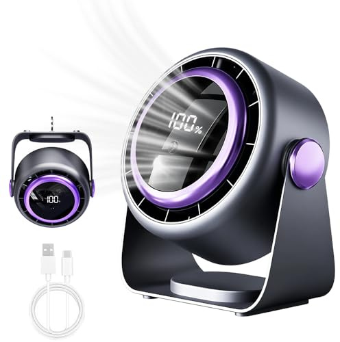 Mbuaopa Ultra Quiet Wall-Mounted Desk Fan, Table Fan - Adjustable Quiet Digital Display, USB Desktop Fan with LED Display for Bedroom Dorm Office Desk 360° Tilt, 5-Speed Strong Wind and 2000Ah, Grey