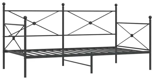 Foknhdi Tagesbett 107x203 cm Metallbett mit Lattenrost aus Stahl, Gästebett mit Stauraum für Schlafzimmer und Wohnbereich, Schwarz, 208x113x107 cm