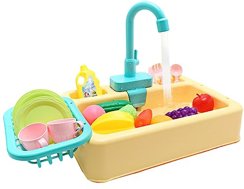Fregadero de juguete de cocina, lavaplatos jugando con agua corriente, lavado de juegos, fregadero de juego de rol con agua real