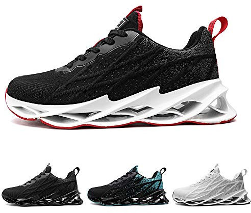 Herren Mode Laufschuhe Sportschuhe Straßenlaufschuhe Sneaker Joggingschuhe Lässige Fitness Stoßdämpfung Turnschuhe Black Red 44