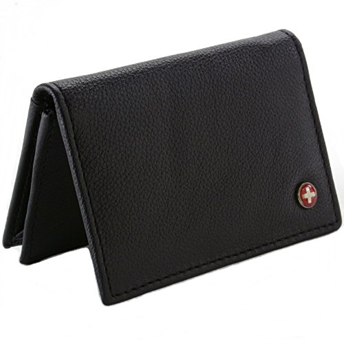 Alpine Swiss Portafoglio classico in pelle per biglietti da visita con finestra per documenti d'identità - Tasca espandibile - Porta carte di credito sottile e sottile a libro