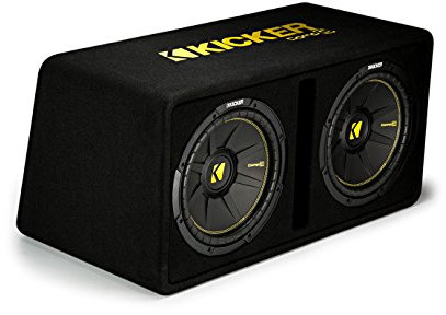 Kicker 44DCWC122 CompC Dual 12-Inch 1200 Watt Single 2 Ohm Terminal Vented Loaded Compact Vented Loaded Subwoofer Enclosure for Trunks or SUV, Black