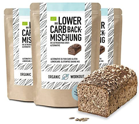 LOWER-CARB-BROTBACKMISCHUNG 3x350g – Bio, vegan, glutenfrei, Eiweiss-Brot-Alternative, Lebensmittel ohne Getreide, lactosefrei, keto, Organic Workout
