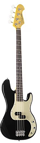 J & D E-Bass, Elektrische Bass Gitarre mit 4 Saiten und Linde Korpus, P Bass mit Split-Coil Tonabnehmer und passiver Elektronik, Vintage 1963 Black