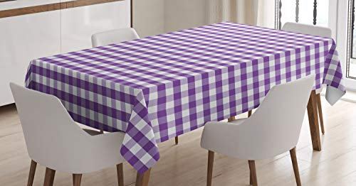 ABAKUHAUS Kariert Tischdecke, Gingham-Weinlese-Art, Für den Inn und Outdoor Bereich geeignet Waschbar Druck Klar Kein Verblassen, 140 x 240 cm, Lila Weiß