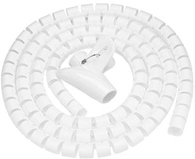 Spiralkabelschlauch, zuschneidbar, flexibel, Kabelschutz, Kabel-Organizer für TV, PC, Kabelmanagement und Organisation (25 mm, weiß), 5 m