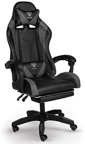TRISENS Gaming-Stuhl mit Fußstützen - Bürostuhl ergonomisch stufenlos einstellbar - Gamer Chefsessel, Computer Office Chair, Schreibtischstuhl, Büro Stuhl, Farbe:Schwarz/Grau