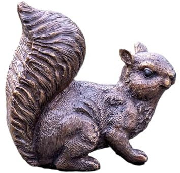 IDYL Bronze-Skulptur Eichhörnchen - 12x6x12 cm | Tierfigur aus Bronze, Handgefertigt, Für Haus, Garten oder Teich-Dekoration, Wetterfest