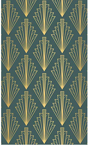 Plage Panorama-Tapete-GRÜNE UND GOLDFEDER Art Deco Muster, Papier, 1,5X 2,5m
