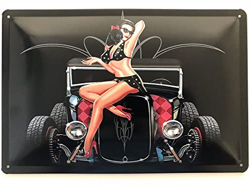 Metall Schild 20x30cm pin up sexy Frau Hot Rod Auto Blechschild