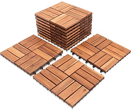 SWANEW 5 m² piastrelle in legno di acacia a mosaico, 55 pezzi, 30 x 30 cm, per giardino, terrazza, balcone