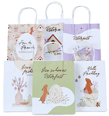 Papierdrachen 6 bedruckte Henkeltüten zu Ostern - Frühling - 22,5x18x8cm - 6 zusätzliche Osterpostkarten - Geschenkverpackung - Geschenktüten zum Befüllen - Alternatives Osternest - Set 4