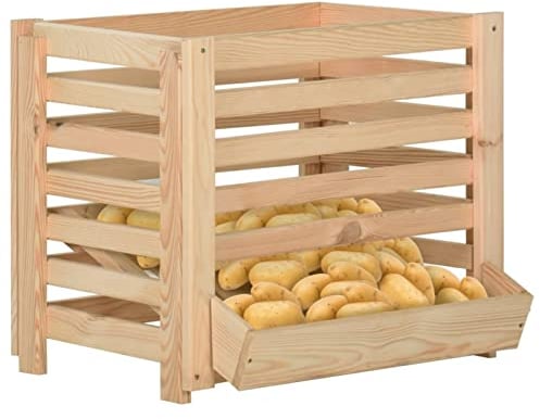 Tidyard Kartoffelkiste, Zwiebel Aufbewahrung, Obstkiste, Gemüsekiste, Holzkisten, Aufbewahrungskiste, Allzweckkiste, 60x40x50 cm Massivholz Kiefer