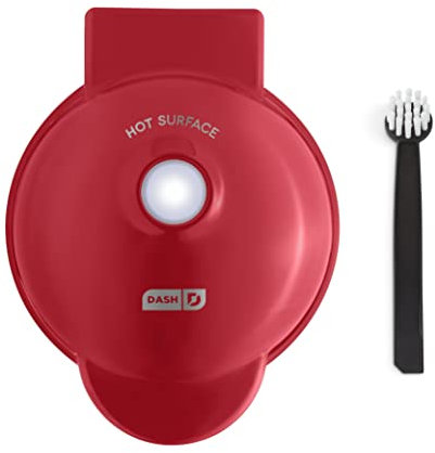 DASH DMW005GBAR06 Mini Maker for Individual Waffles, Hash Browns, Keto Chaffles with Included Brush and Cord Wrap, and Easy to Clean Non-Stick Surfaces, 4 Inch, Apple Red