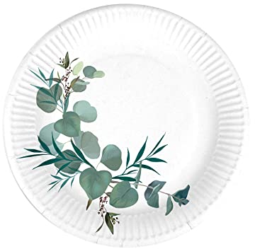 1001KDO POUR LA MAISON Set de 10 assiettes carton 18 cm Branche d'eucalyptus