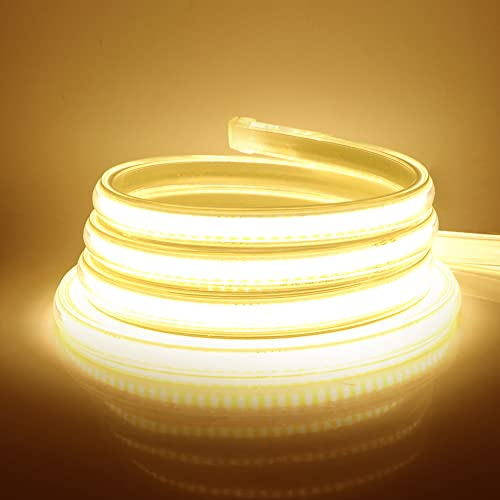 Wisada COB LED Streifen 15m, 220V, 360 LEDs/m, FCOB LED Band, CRI≥90, Wasserdicht, Flexibel, Superhell Warmweiß, Schaltstecker für Schlafzimmer, Schrankbeleuchtung
