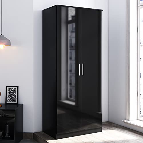 ELEGANT 2 Door Wardrobe with Hanging Rail High Gloss Bedroom Furniture for Home Bedroom, 5 Colors Available