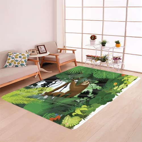 Teppich Kinderzimmer Mädchen Jungen Tropische Dschungelpflanzen Wohnzimmer Schlafzimmer Teppich Tierisches Faultier Moderner Weicher Kinderteppich Bettvorleger Flur Waschbarer Teppich 80X160Cm