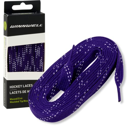 Winnwell Gewachste Hockey-Skateschnürsenkel – Eishockey- und Rollschuh-Schnürsenkel, mehrere Spitzen (Violett/Weiß, 274,3 cm)