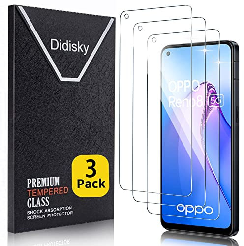 Didisky Lot de 3 Protecteur Verre Trempé pour OPPO Reno 8, Reno 8 Lite 5G Film Protection écran, dureté 9H, Pas de Bulles, Haute définition