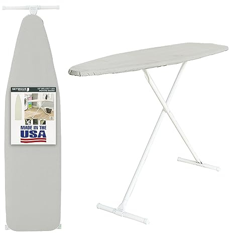 Full Size Ironing Board with Cover & Pad – Made in USA by Seymour Home Products Adjustable Steel T-Legs, 35 High Perforated Top for Steam Durable Iron Board for Home, Laundry Room (Space Grey)
