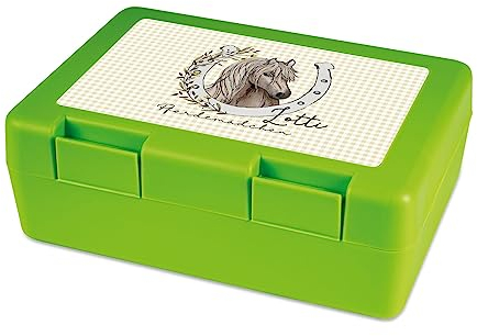 Kilala Brotdose Pferd rosa mit Wuschnamen personalisiert, Brotzeitbox, Lunchbox, Brotbüchse (grün Pferdemädchen)