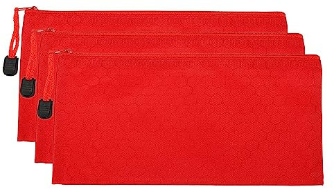 PATIKIL Imperméable Braguette Dossier Sacs, 3 Lot A6 Document Porte Crayon Pochette pour Bureau, Rouge