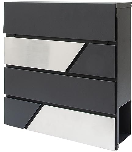 Blumixx Briefkasten Anthrazit/Silber – abschließbar, wetterfest, Edelstahl-Optik – mit Hausnummern & Buchstaben zur Namensbeschriftung – Wandmontage, modernes Design