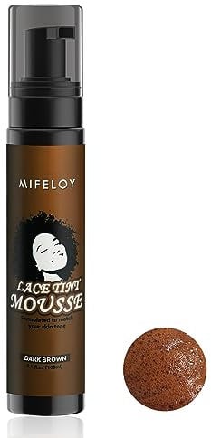 100ml Lace Tint Melting Hair Mousse, 3.4 fl.oz Mocha Dark Brown Foam Spray for Lace Front Wig Toupees Hair pieces, Natural Finishing Edge Control Lace Color, Women Cosplay Beginner Wigs Tool Set