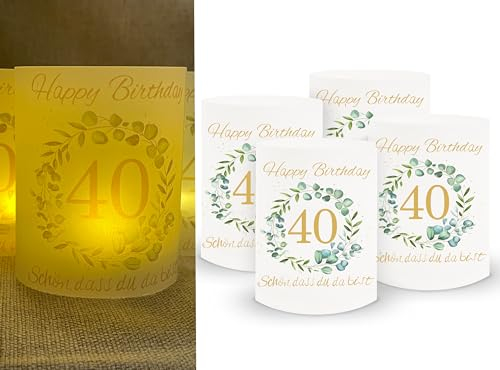 Sugeru 40. Geburtstag deko - 16 stück Lichthülle für Tischlicht & Teelicht Windlicht & Kerzen | 40. Geburtstag Frauen männer | Schön DASS du da bist | Party Windlichter Tischdeko | Durchmesser - 8cm