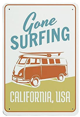 GQWJKSZ Metall-Blechschild „Gone Surfing“, Vintage-Blechposter, Metallschild, Wanddekoration, Landhaus-Küche, Zuhause, Garage, Dekor, 30,5 x 20,3 cm