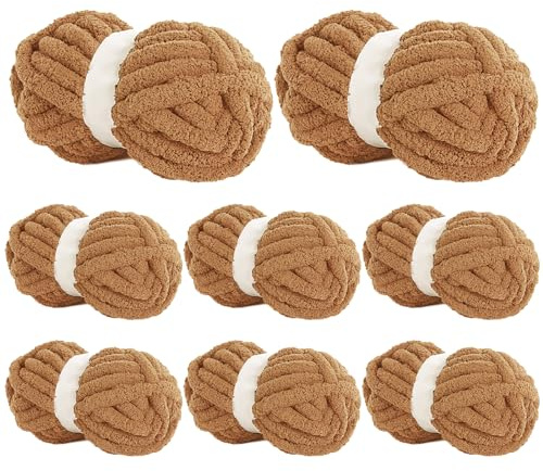 BALAPET 8 Pack Chunky Chenille Yarn for Crocheting & Knitting, 27yds 8 oz Each Skein Soft Fluffy Kitting Yarn Set, Thick Velvet Plush Yarn for Handcrafts Weaving Making Blankets, Lighe Coffee
