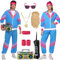 80er 90er Jahre Outfit Herren Damen Kostüm Jogginganzug Trainingsanzug Jacke und Hose Retro Anzug mit Accessoires Radio Sonnenbrille Halskette Schweißband für Karneval Fasching Mottoparty VL033XXXL