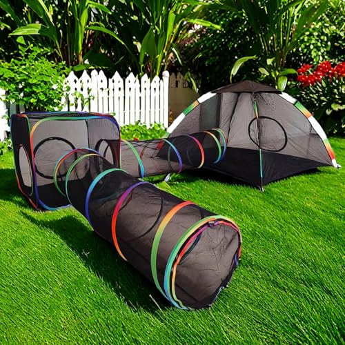 Homegroove 4-in-1 Regenbogen Outdoor Katzengehege, Portable Katzen Outdoor Gehege Mit Katzenzelt & Tunnel für Kleintiere